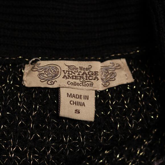 Nine West Lurex Sweater Dress Y2K Black Gold Cowl Neck Sparkle Party Mini Size S - Picture 7 of 11